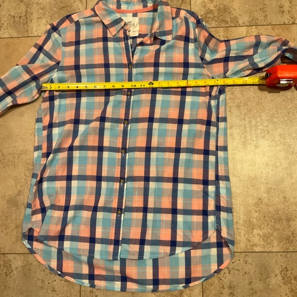 H&M LOGG Women’s Sz 14 Pink Blue Long Sleeve Plaid Button Up Shirt - Picture 6 of 10